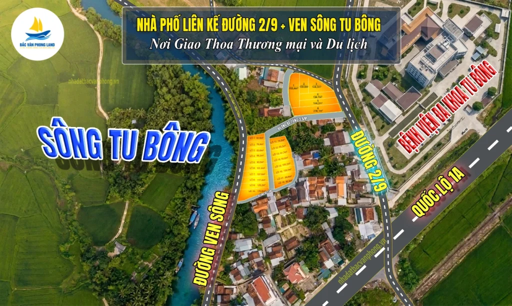Sơ đồ phân lô tổng thể dự án bán đất Tu Bông 2 giai đoạn nhà phố liền kề đường 2/9 và view sông