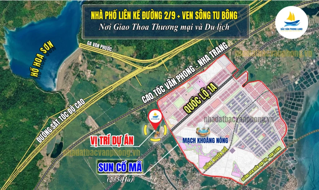 Bản đồ vị trí bán đất Tu Bông cạnh dự án Sun Cổ Mã 235ha và mạch khoáng nóng