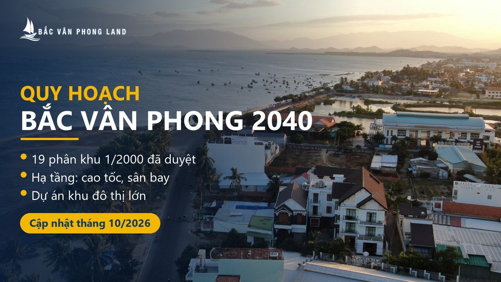 Quy hoạch Bắc Vân Phong 2040 cập nhật tháng 10/2026, bờ biển Vạn Giã nhìn từ trên cao